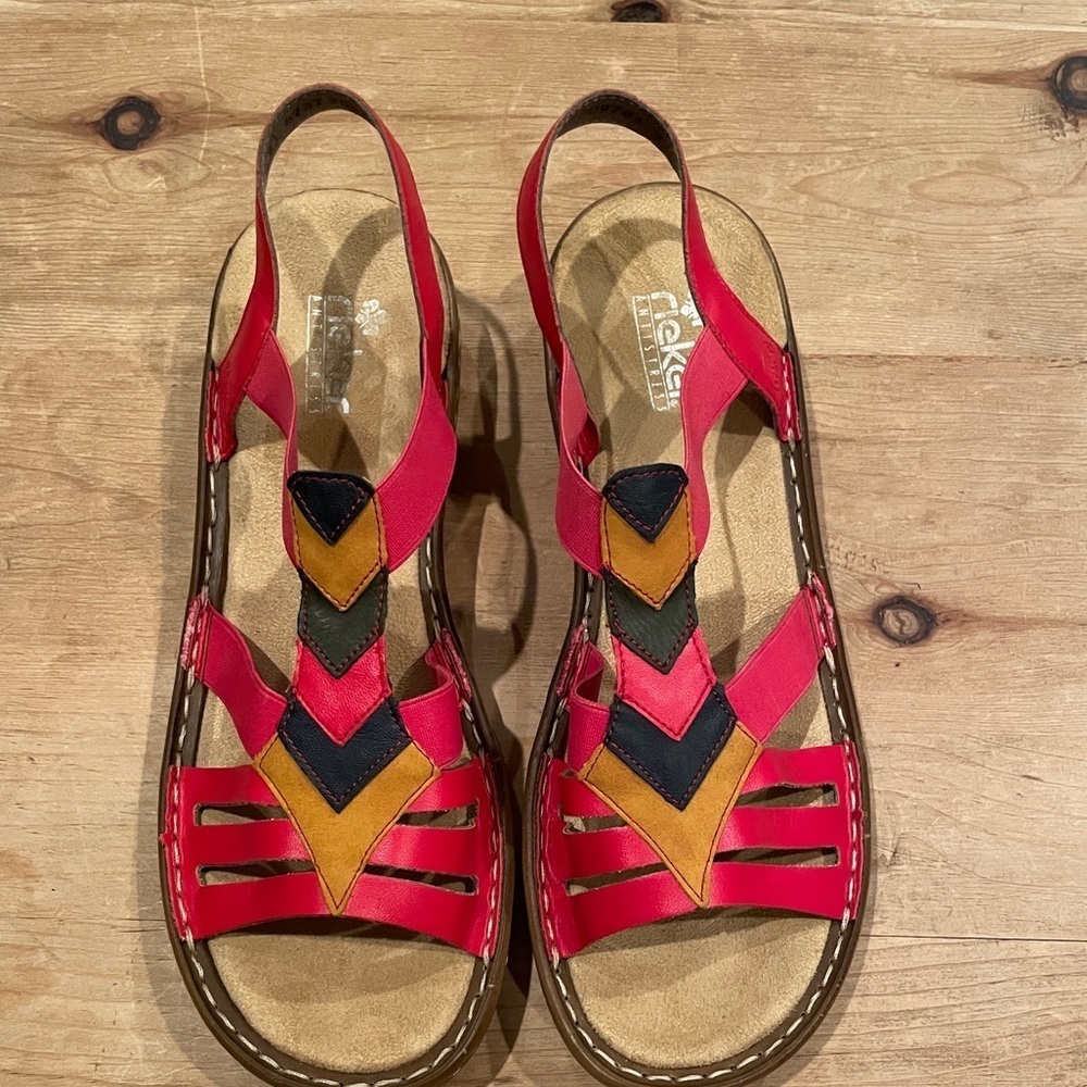Rieker Antistress Women’s Slingback Leather Sandals Southwestern Boho Summer 10